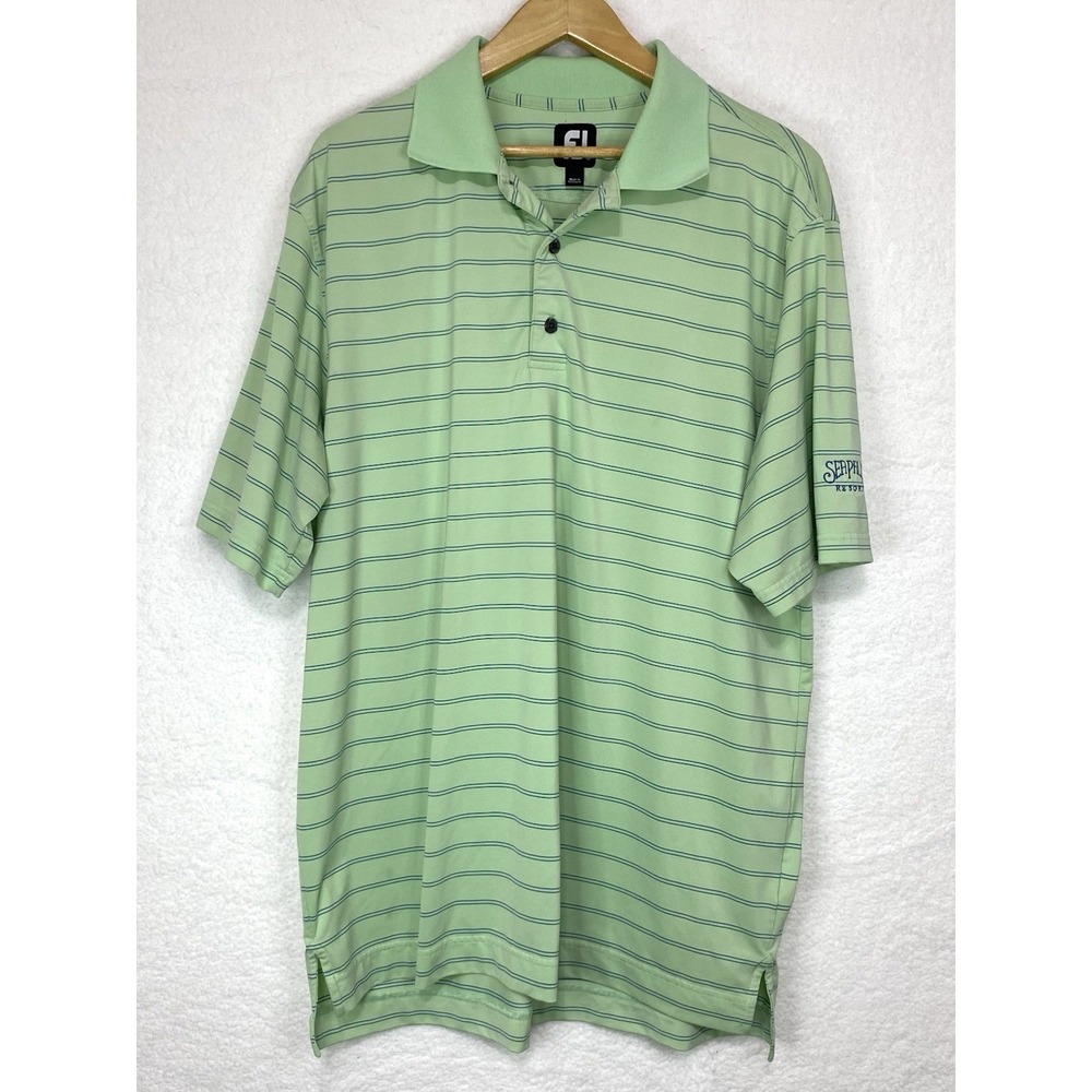 Footjoy Shirt Mens Large Green Striped Golf Embroidered Polo Performance Stretch